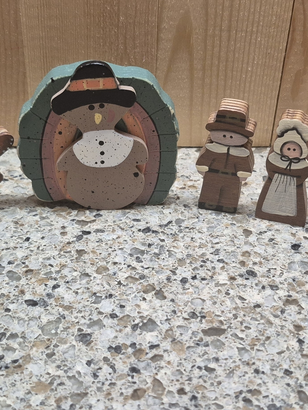 Rustic Folk Art Wooden Thanksgiving Village Figurines Lot of  7 Pilgrims Turkey